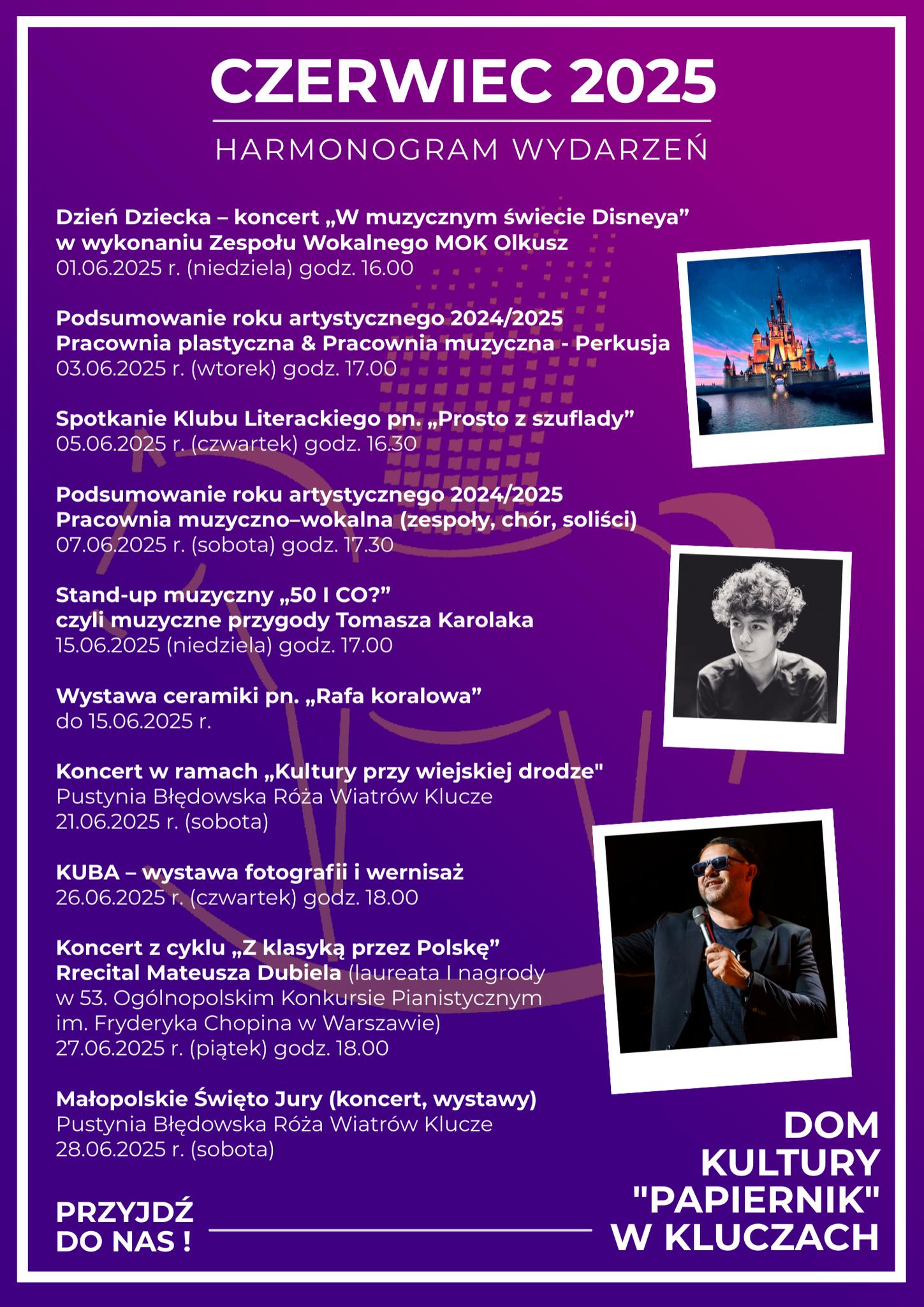 Harmonogram wydarzeń kulturalnych w GOK Klucze - czerwiec 2025
